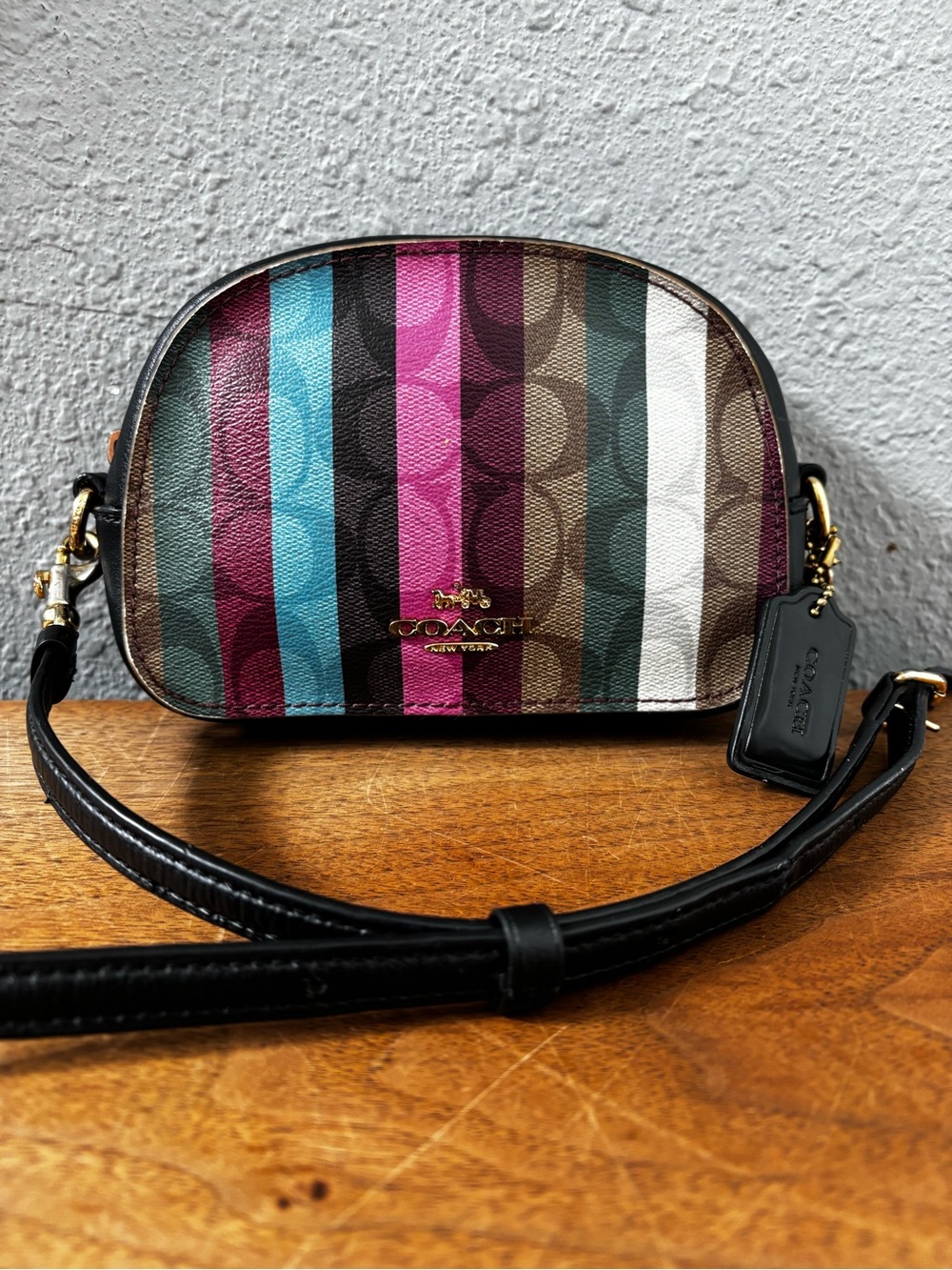 Coach Mini Serena Striped Signature Crossbody Bag